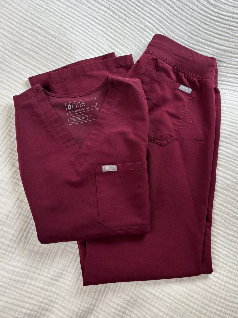 Figs Women's Scrub Set in Maroon - V-Neck Top & Straight Pants